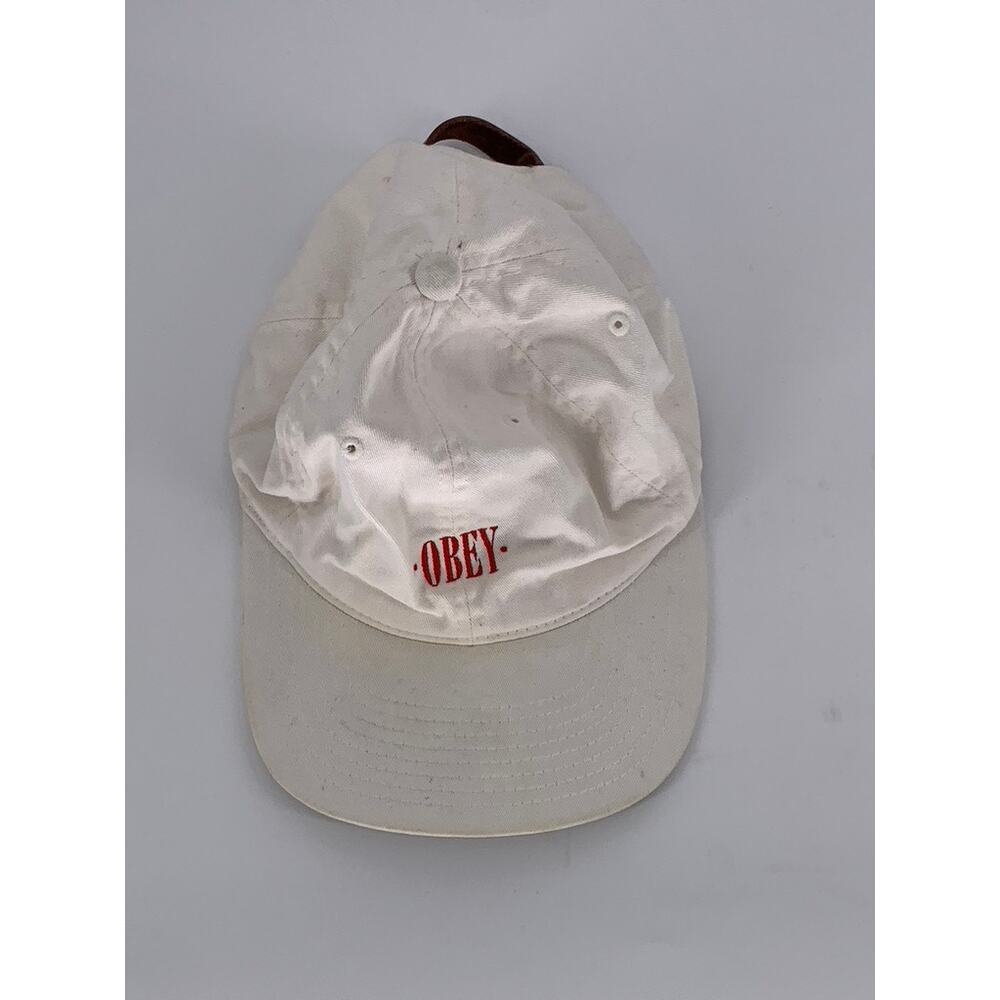 OBEY Men's White-Red Embroidered Logo Adjustable Hat SZ OS